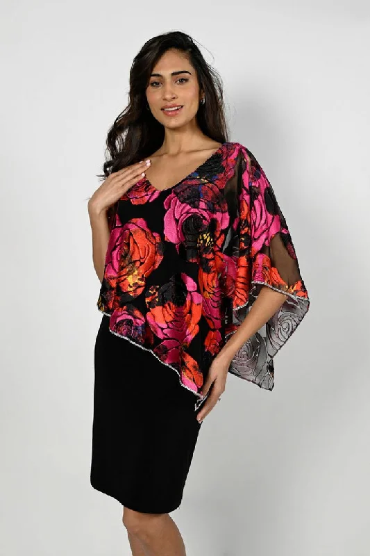 Black/Fuchsia Floral Print Dress Party floral dresses