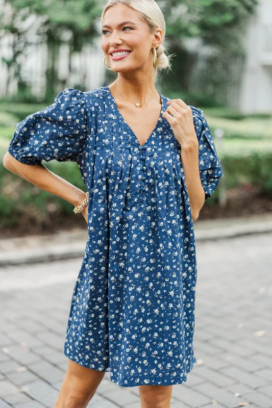 All On Your Own Navy Ditsy Floral Dress Romantic floral dresses