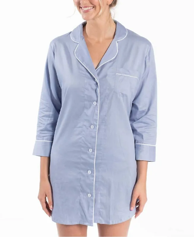 Button-Down Sleep Shirt in Blue Elegant Shirt Dress