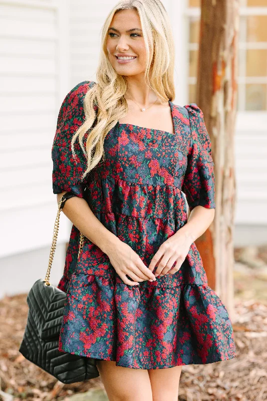 Care For You Navy Blue Floral Dress Retro floral dresses