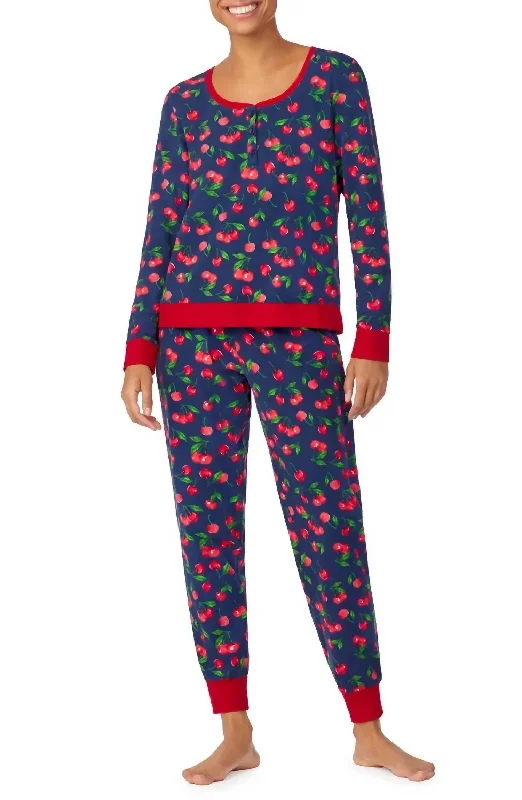 Cherry On 2-Piece Pajama Set in Navy/Cherry Print Best floral dresses for tall women