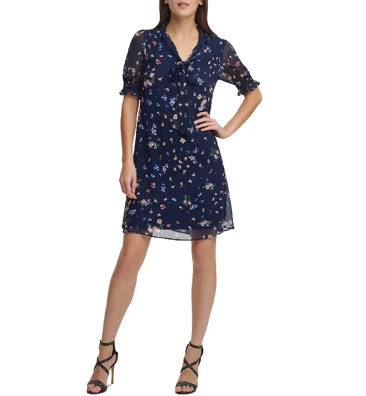 DKNY Tie-Neck Shift Dress Printed unclassified dresses