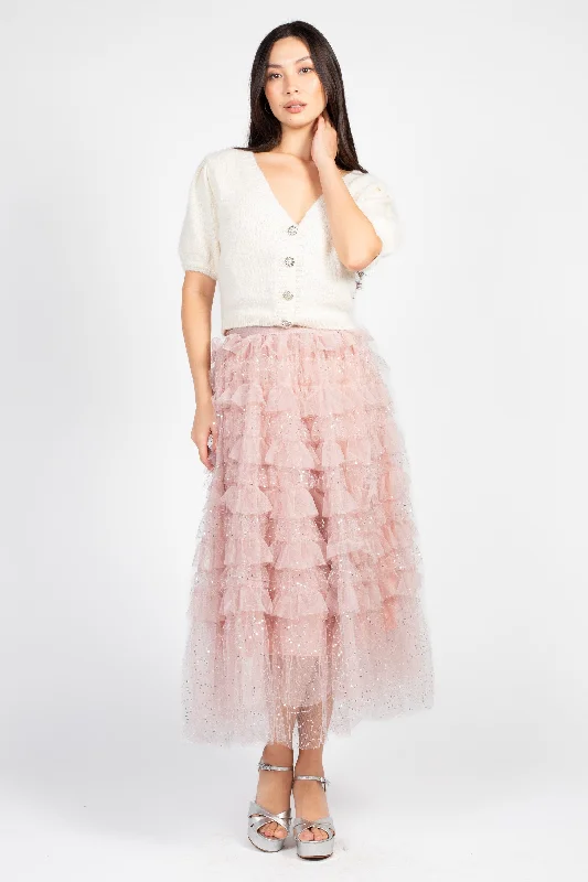 Eugenia Sequin Embellished Tulle Midi Skirt Midi Skirt Fashion