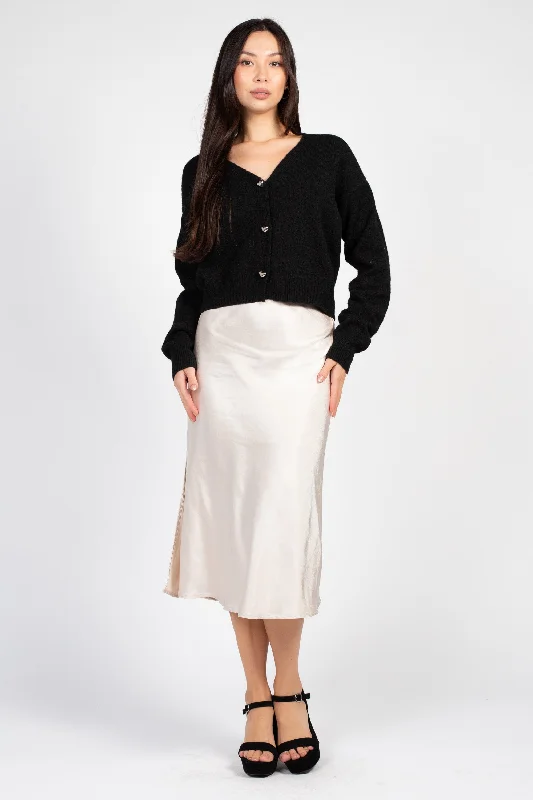 Gianina Side Slit Satin Midi Slip Skirt Winter Midi Skirt