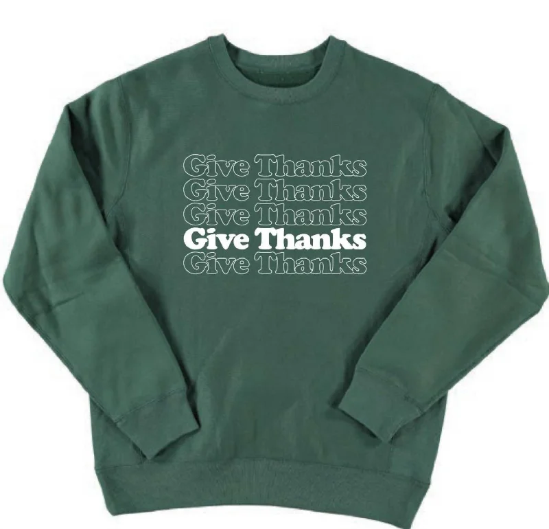 Give Thanks Sweatshirt in Emerald Green Long Sleeve Shirt Dress