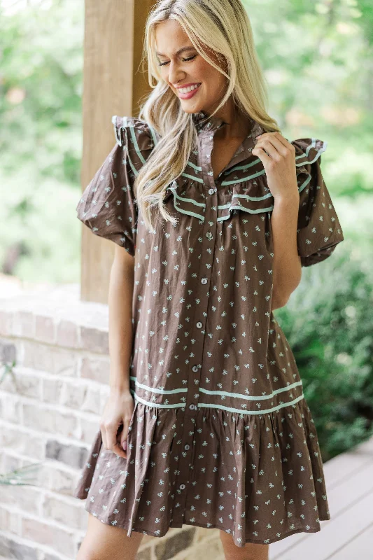 I See You There Brown Bow Printed Dress Best floral dresses for beach vacations