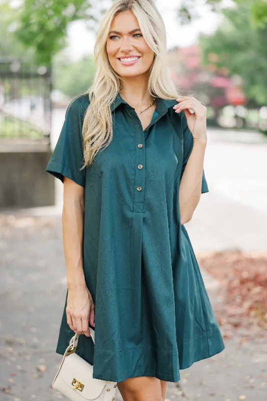 It's Another Day Forest Green Shirt Dress Casual Button Shirt