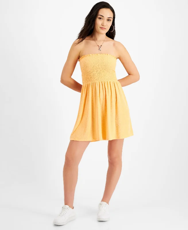 Juniors' Terry Cloth Smocked Strapless Dress A-line unclassified dresses