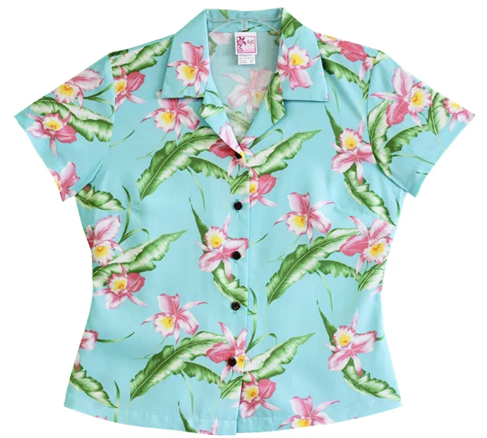 Ladies Fitted Aloha Shirt in Aqua Fashion Shirt Dress