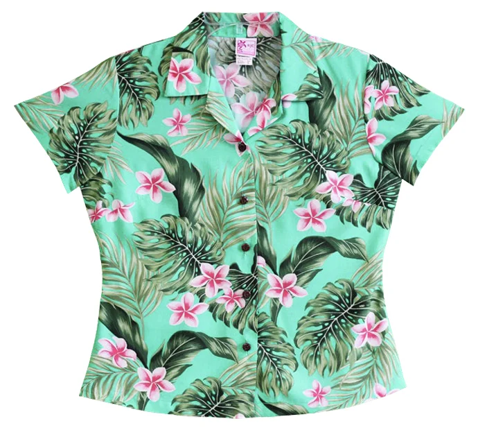 Ladies Fitted Aloha Shirt in Aqua Shirt Dress Combo