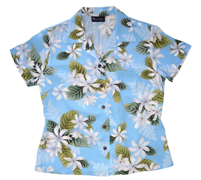 Ladies Fitted Aloha Shirt in Blue Comfy Shirt Dress