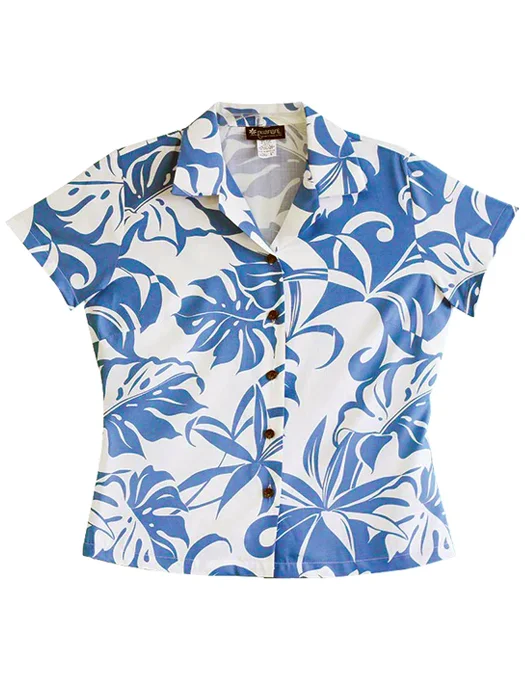 Island Life Ladies Fitted Aloha Shirt in Blue Modern Shirt Dress