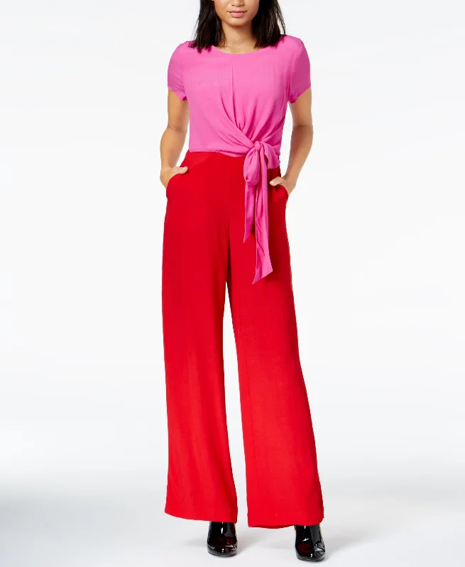 Maison Jules Colorblocked Tie Front Jumpsuit Beaded unclassified dresses