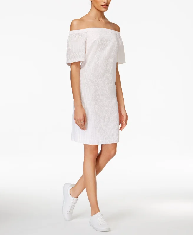 Maison Jules Seersucker Off The Shoulder Dress Preppy unclassified dresses