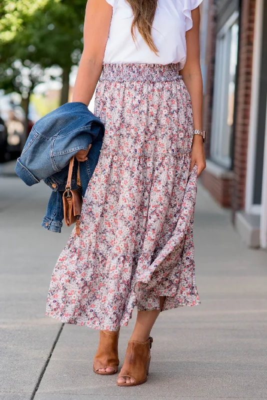 Mini Blooms Tiered Midi Skirt Embroidered Midi Skirt