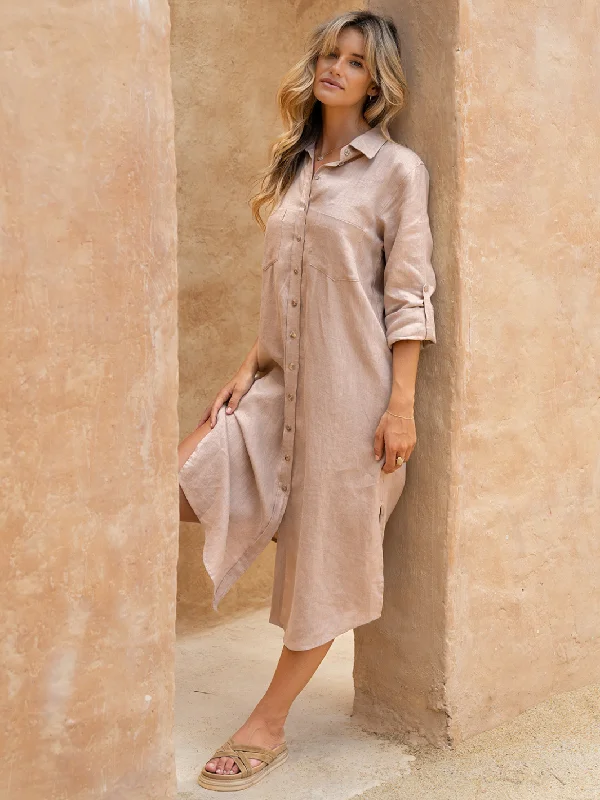 Paloma Linen Shirt Dress Tea Rose Denim Shirt Dress