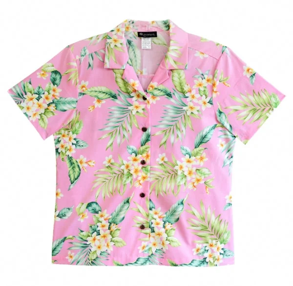 Plumeria Tropics Ladies Tropical Hawaiian Camp Shirt in Pink Day Shirt Dress