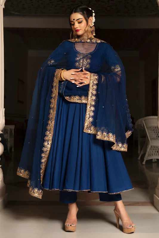 Pomcha Jaipur Minakari Blue Anarkali Set One-shoulder unclassified dresses