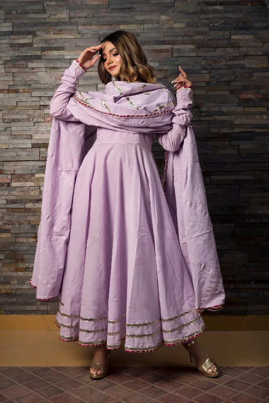 Pomcha Sweet Pea Lavender Pure Cotton Anarkali Set Summer unclassified dresses