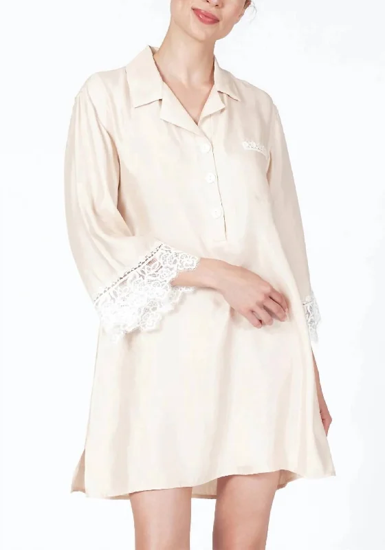 Rosey Sleep Shirt in Champagne Sleeveless Shirt Dress