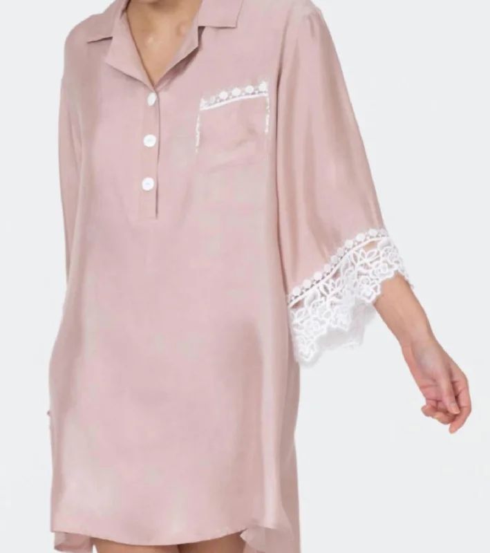 Rosey Sleep Shirt in Rose Relaxed Shirt Dress