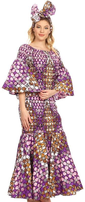 Sakkas Zarah Women's African Ankara Body-con Off shoulder Mermaid Pocket Dress Holiday unclassified dresses