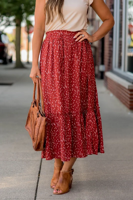 Speckled Ruffle Bottom Midi Skirt Cozy Midi Skirt