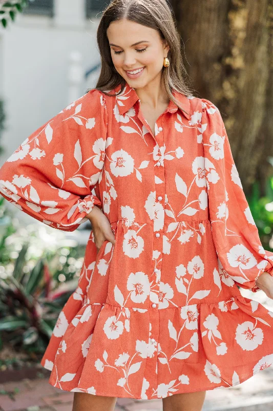 Take Your Love Rust Orange Floral Dress Boohoo floral dresses