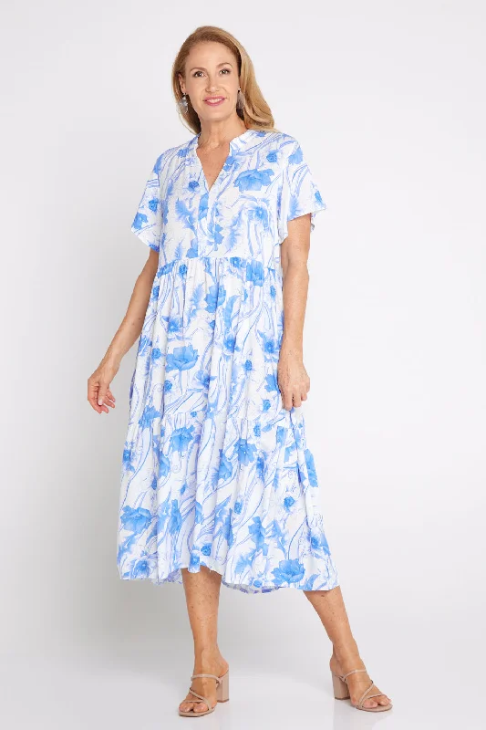 Taylor Diamanté Dress - Blue Floral Satin floral dresses