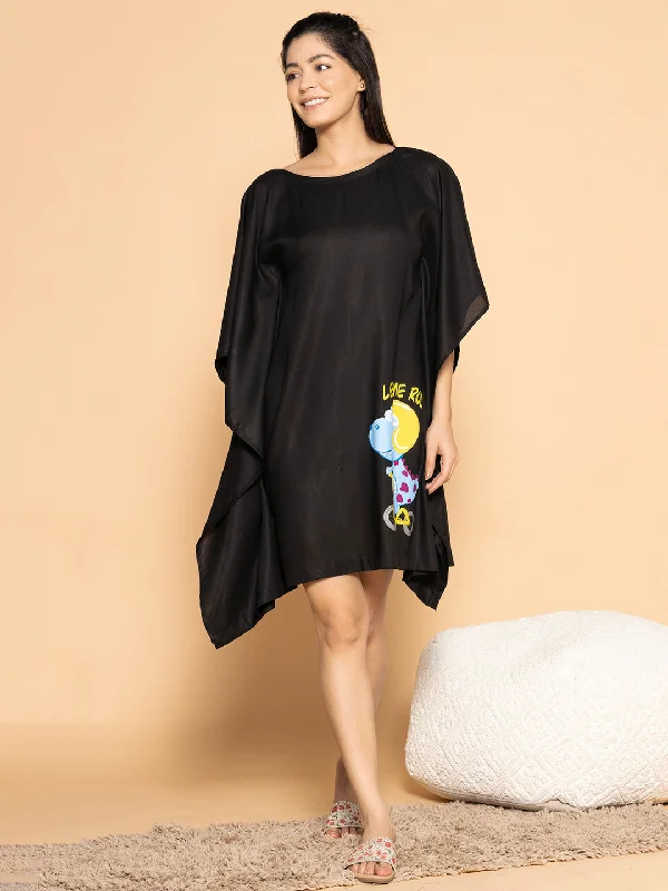 Black Rayon Kaftan -  Let me roll bro Off-shoulder unclassified dresses