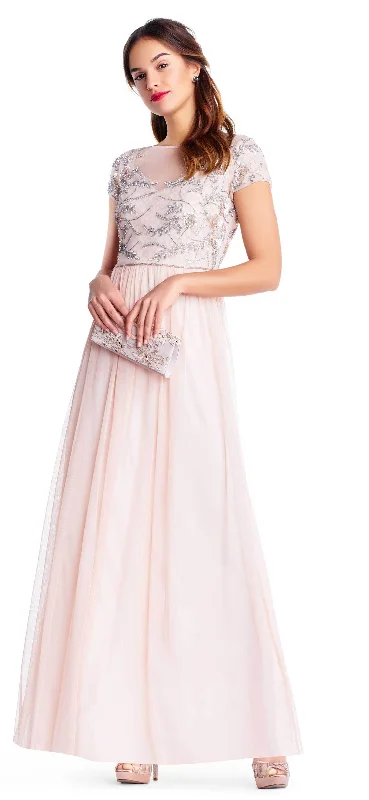 Adrianna Papell - AP1E202874 Embellished Illusion Tulle A-line Dress Soft Tulle Gown