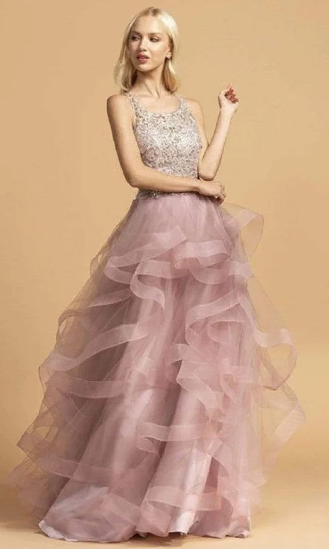 Aspeed Design - L2160 Lace Bodice Tiered Tulle Dress Tulle Party Dress