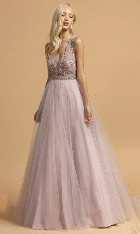 Aspeed Design - L2181 Beaded Cutout Back Tulle Dress Tulle Dress Glamour