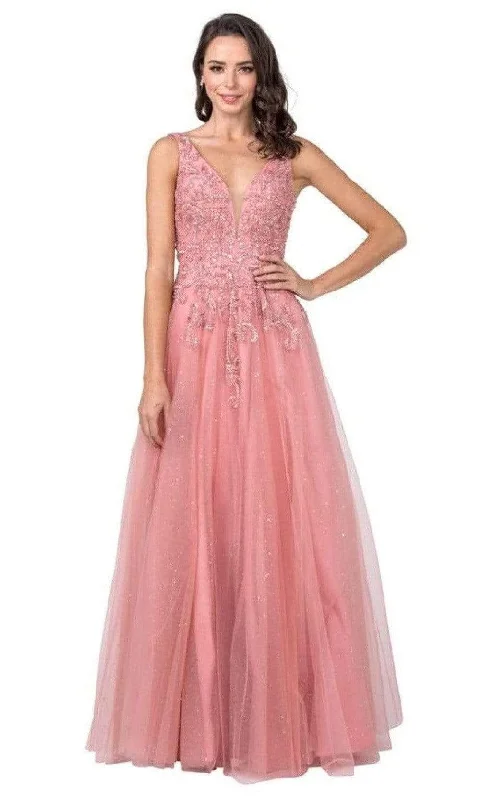 Aspeed Design - L2263 Beaded Glitter Tulle A-Line Dress Tulle Dress Layers