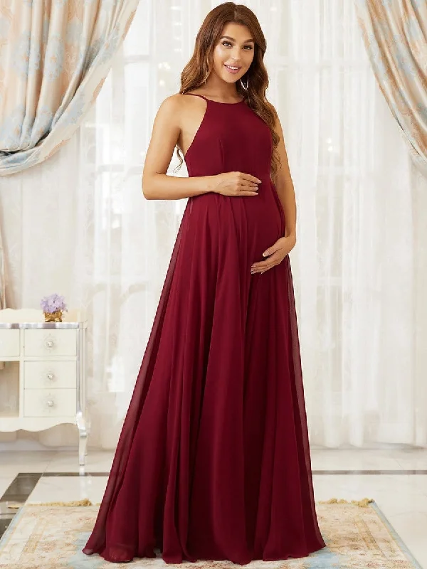 Elegant Halter Top Tulle A-Line Maternity Dress Tiered Tulle Dress