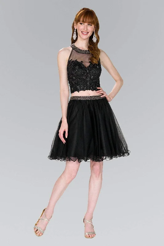 Elizabeth K - GS2398 Two Piece Applique Halter Tulle A-line Dress Tulle Dress Puff