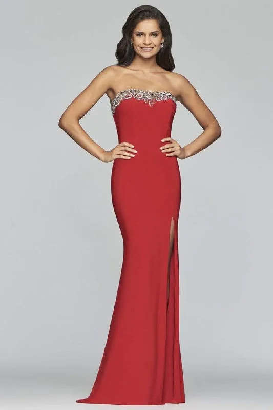 Faviana - S10200 Beaded Tulle Neckline Strapless Jersey Dress Tulle Dress Design