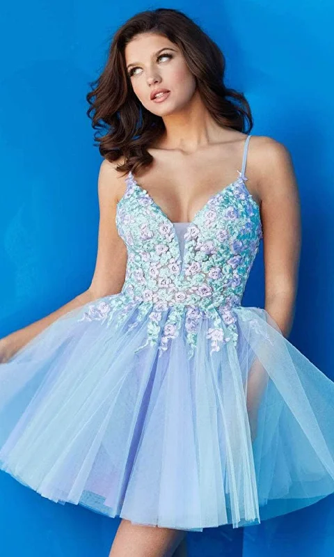 Jovani 09728 - Deep V-neck Tulle Short Dress Tulle Evening Gown