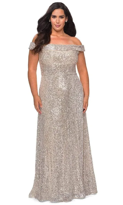 La Femme - 28988 Sequined Off-Shoulder A-Line Plus Size Prom Dress Plus Size Blouse