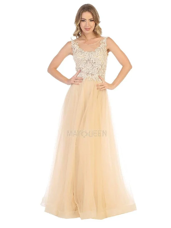 May Queen - MQ1716 Lace Appliqued Bodice Tulle Dress Lace Tulle Dress