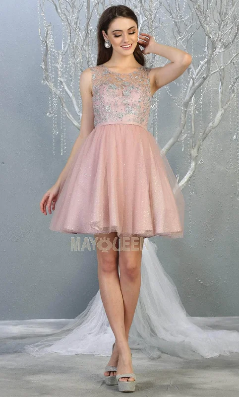 May Queen - MQ1803 Illusion Sweetheart Neckline Glitter Tulle Dress Tulle Dress Fashion