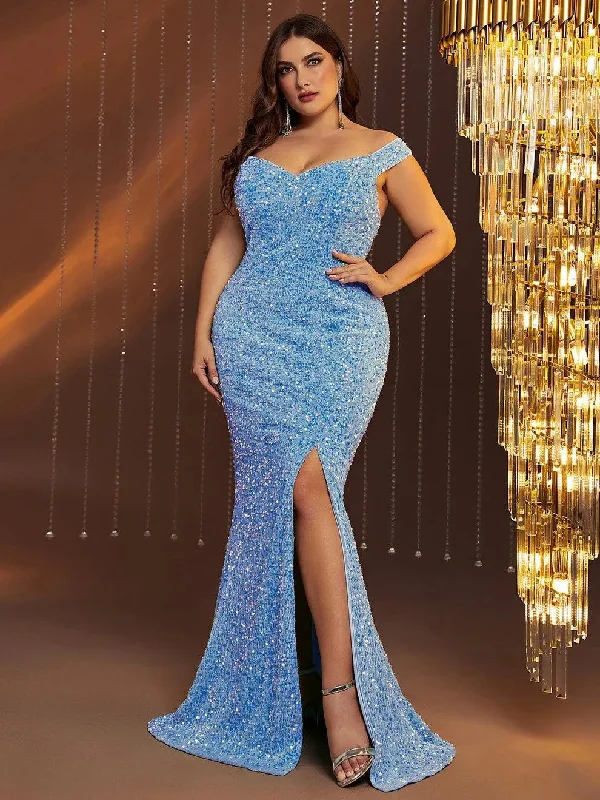 Plus Size Off Shoulder Sweetheart High Slit Dress Plus Size Cocktail