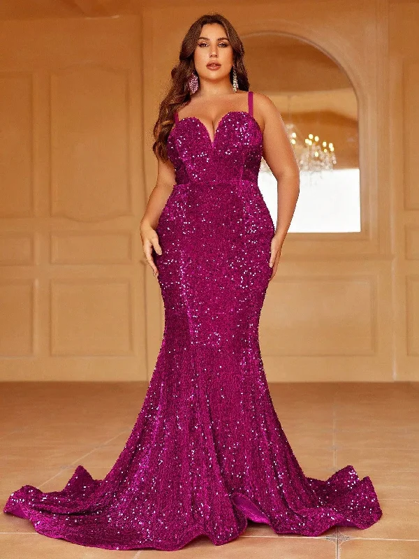 Plus Size Spaghetti Strap Sequin Mermaid Dresses Comfortable Plus Dress