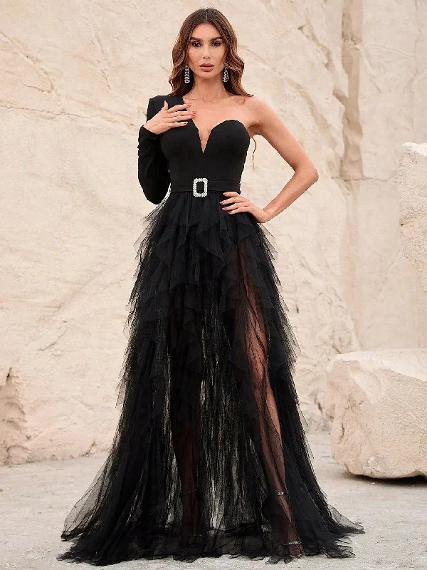 Sophisticated Elegance Asymmetrical Tulle Dress A-line Tulle Gown