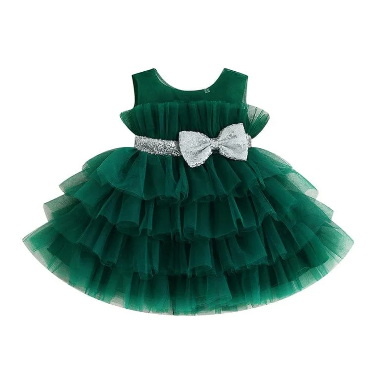 Sparkly Silver Bow Tulle Toddler Dress Elegant Tulle Gown