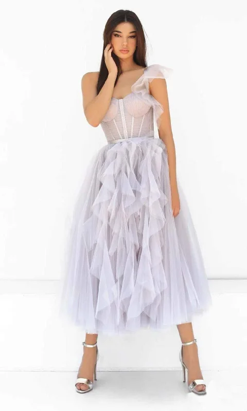 Tarik Ediz - 51042 Ruffle Draped Tulle Dress Tulle Dress Perfect