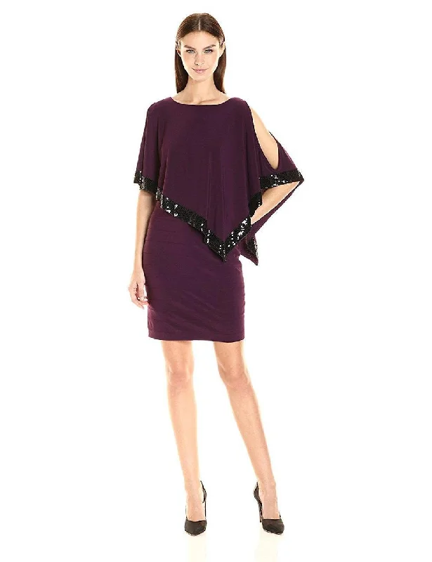 Adrianna Papell - AP1D100418 Sequin Trim Capelet Banded Sheath Dress Sequin Dress Midi