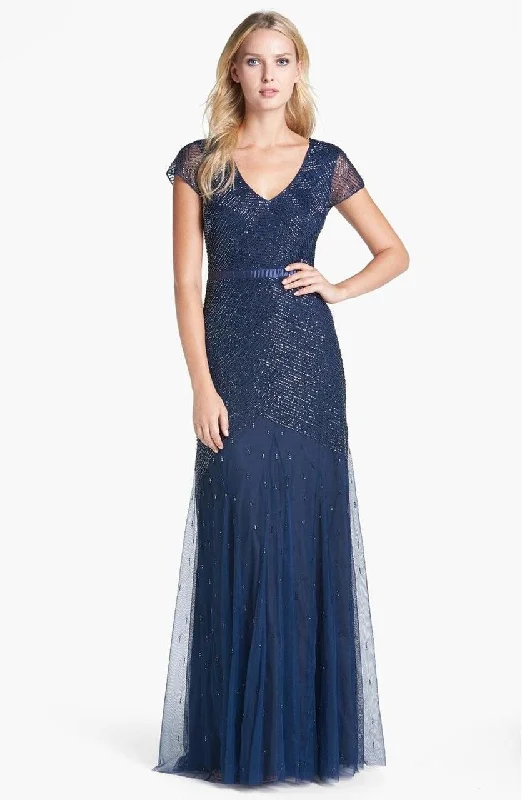 Adrianna Papell - Sequined V Neck Long Dress 91885900 Sequin Lace Dress