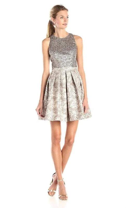 Aidan Mattox - 151A11550 Sequined Jewel Neck Pleated A Line Dress High Waist Sequin