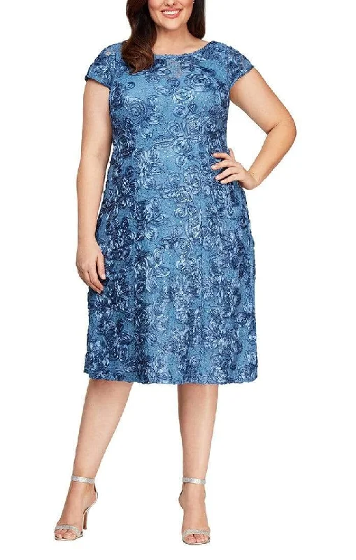 Alex Evenings - 4121570 Lace Cap Sleeves Plus Size Knee Length Dress Plus Size Pleated